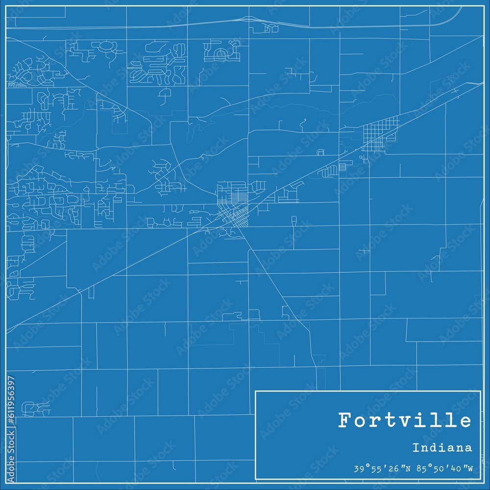 Blueprint US city map of Fortville, Indiana.