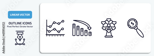 business outline icons set. business thin line icons pack included line chart statistics, loss chart, big ferris wheel, money searcher vector.