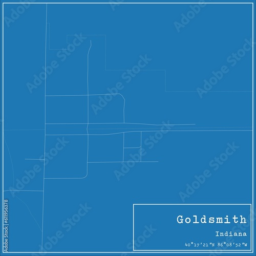 Blueprint US city map of Goldsmith, Indiana.