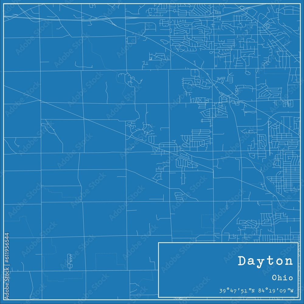 Blueprint US city map of Dayton, Ohio.