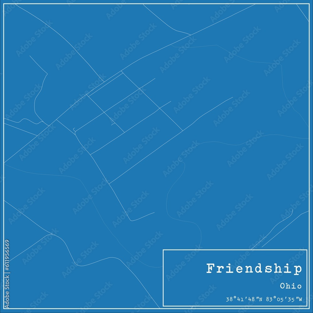 Blueprint US city map of Friendship, Ohio.