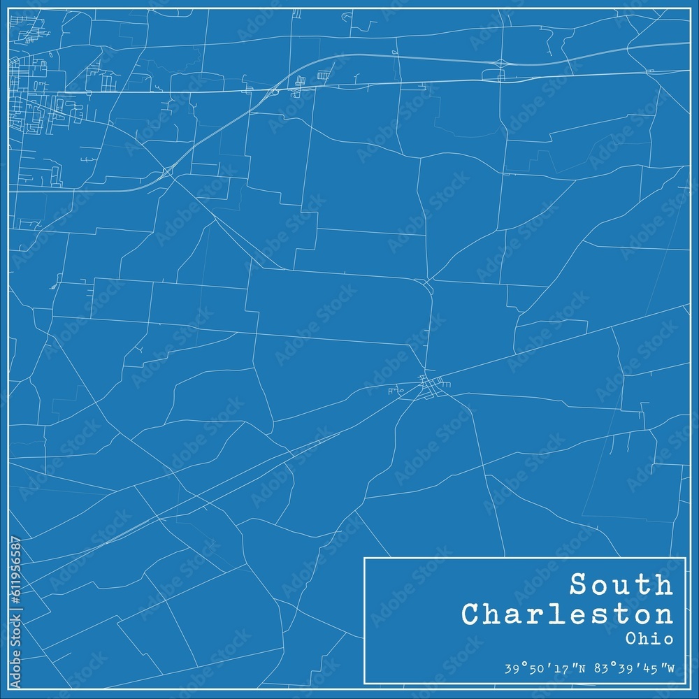 Blueprint US city map of South Charleston, Ohio.