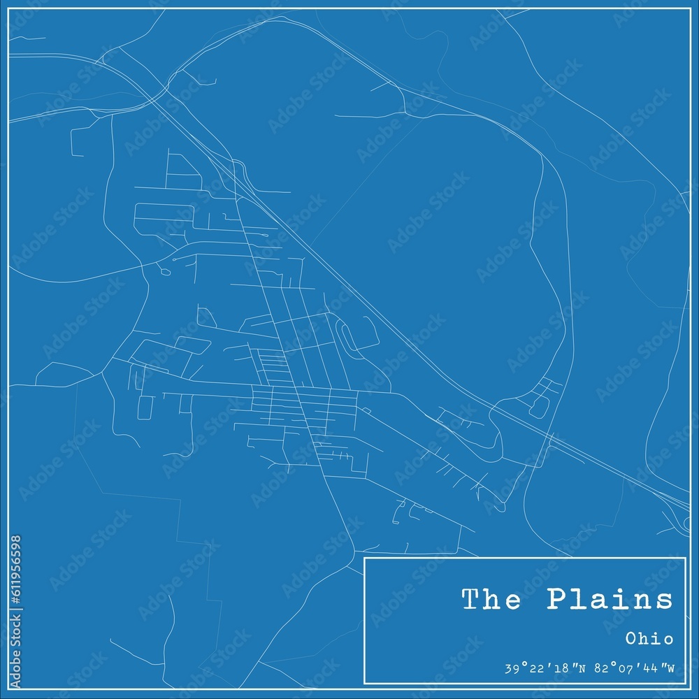 Blueprint US city map of The Plains, Ohio.