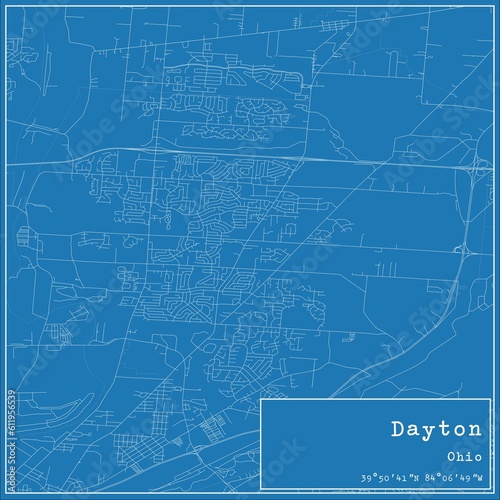 Blueprint US city map of Dayton, Ohio.