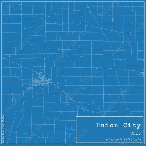 Blueprint US city map of Union City  Ohio.