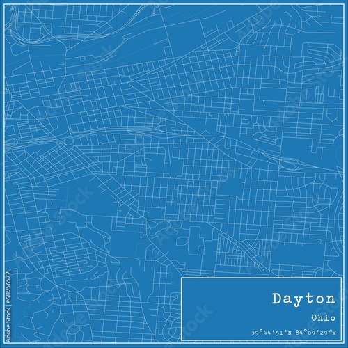 Blueprint US city map of Dayton, Ohio.