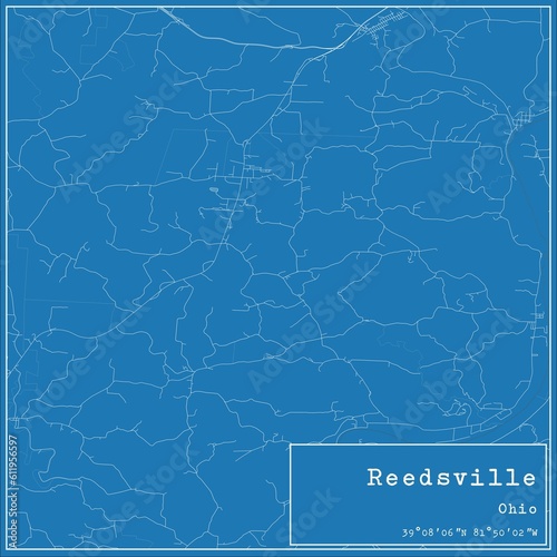 Blueprint US city map of Reedsville, Ohio.