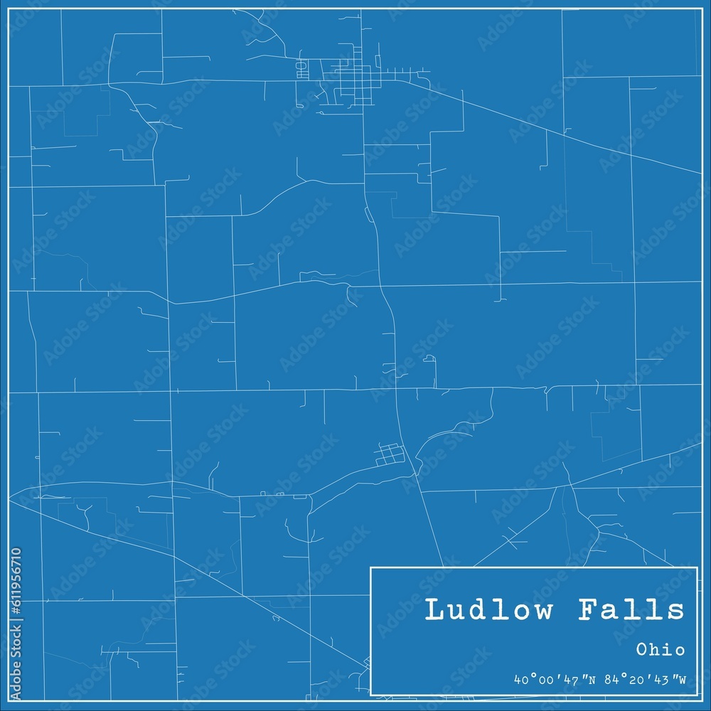 Blueprint US city map of Ludlow Falls, Ohio.