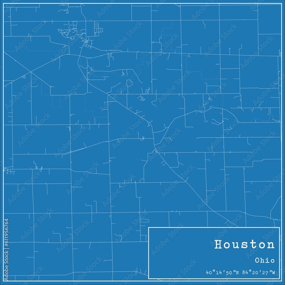 Blueprint US city map of Houston, Ohio.