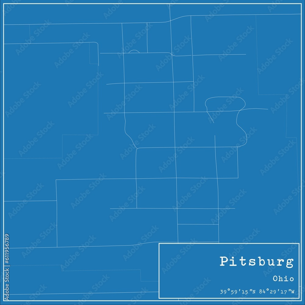 Blueprint US city map of Pitsburg, Ohio.