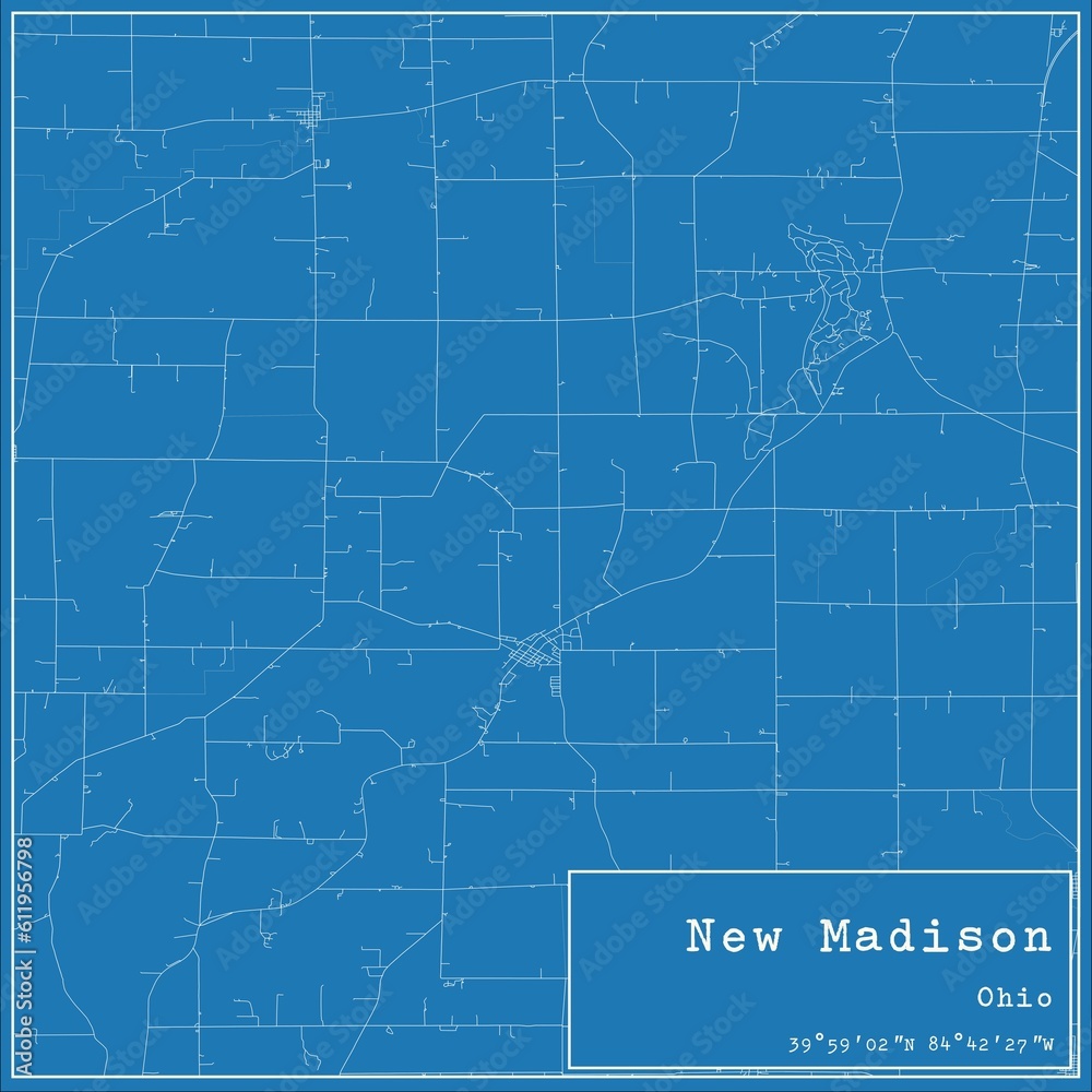 Blueprint US city map of New Madison, Ohio. - obrazy, fototapety, plakaty 