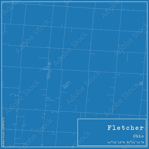 Blueprint US city map of Fletcher, Ohio. photo