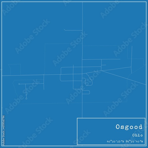 Blueprint US city map of Osgood, Ohio.