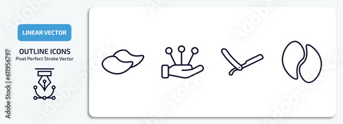 beauty collection. thin outline icons set. beauty collection. thin thin line icons pack included patches, massage, vintage razor, eye patch vector.