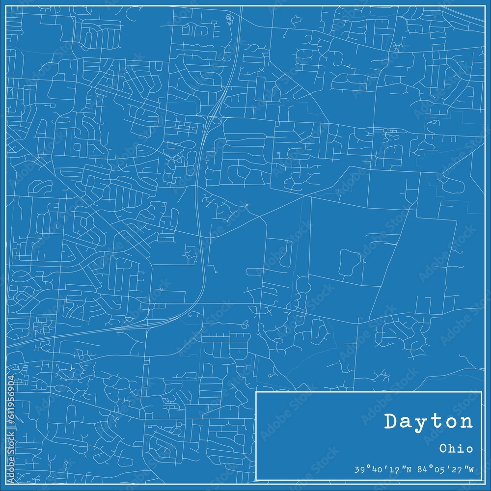 Blueprint US city map of Dayton, Ohio. Blueprint US city map of Dayton, Ohio.
