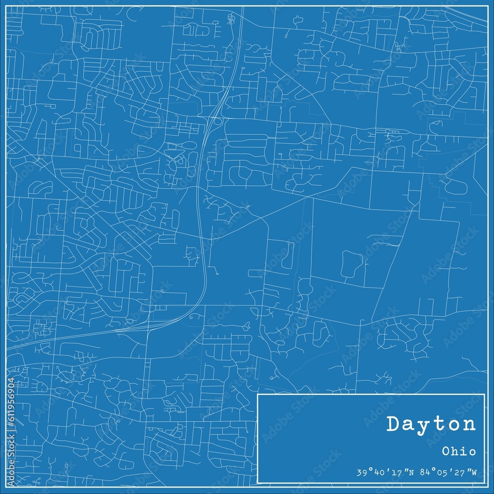 Blueprint US city map of Dayton, Ohio.