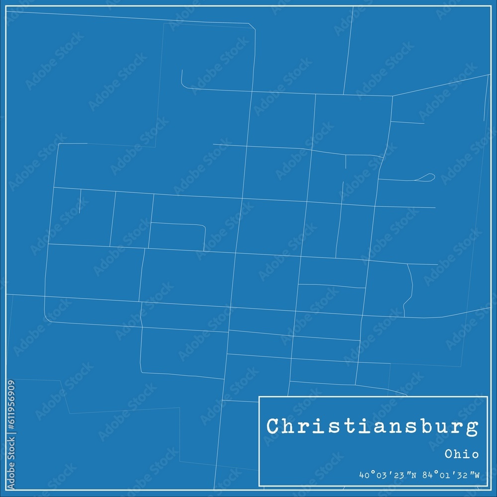 Blueprint US city map of Christiansburg, Ohio.