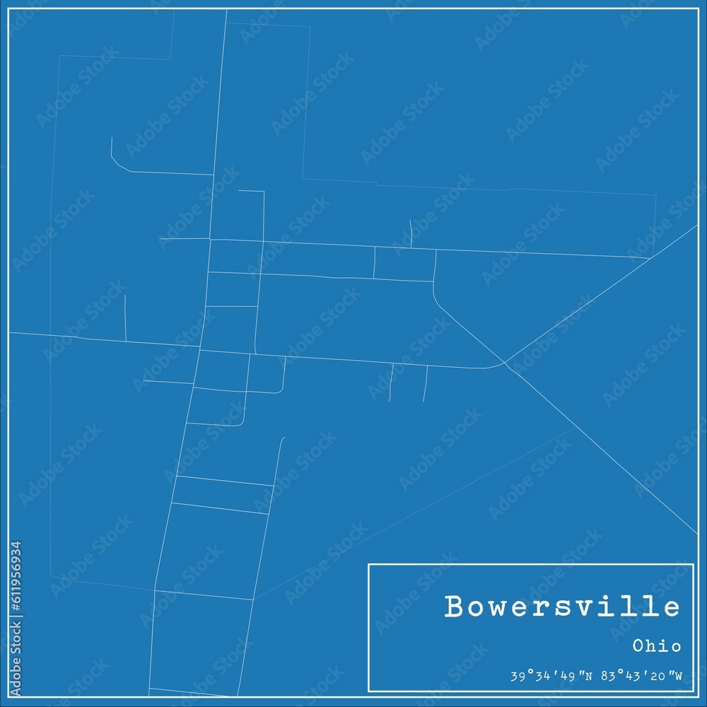Fototapeta premium Blueprint US city map of Bowersville, Ohio.