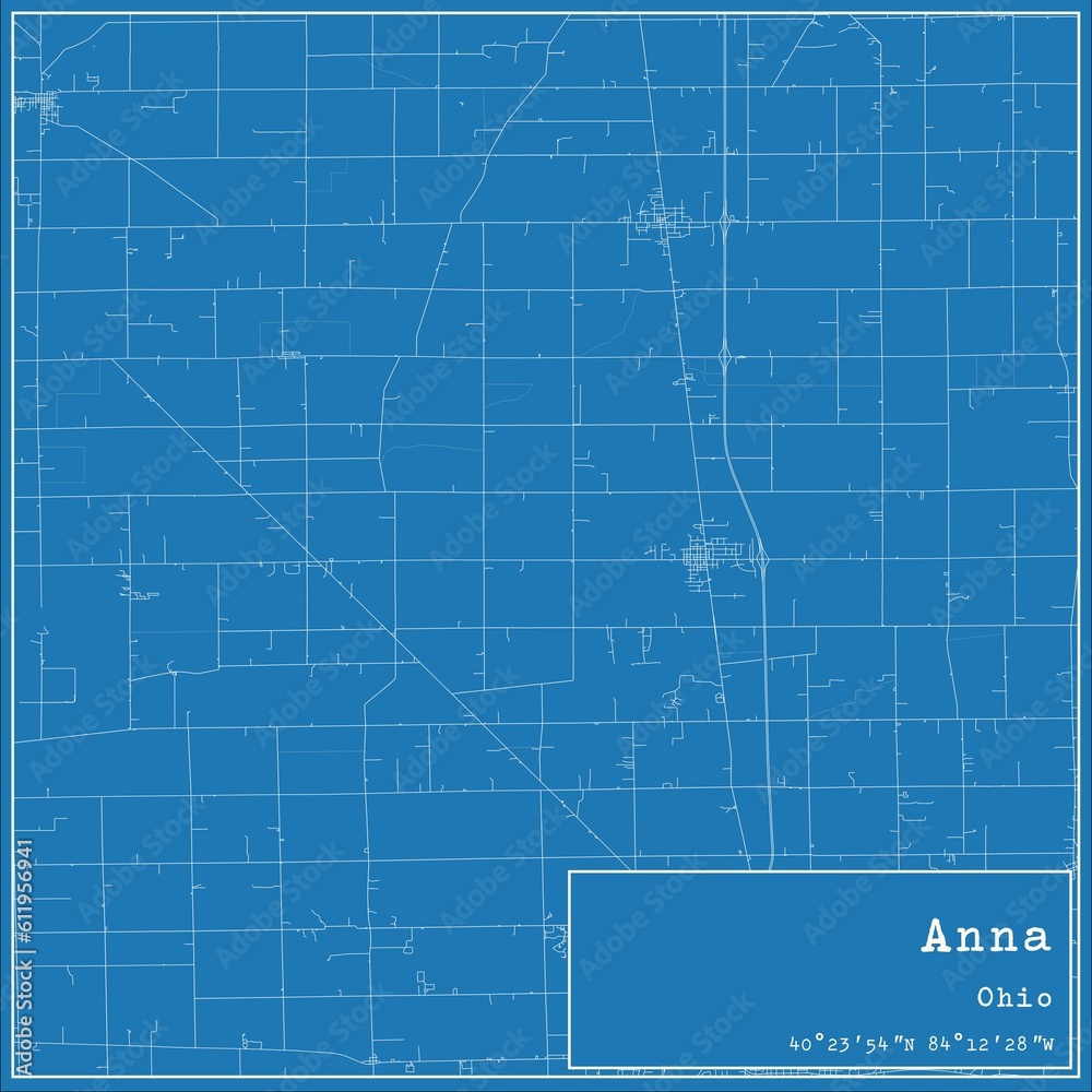 Blueprint US city map of Anna, Ohio.