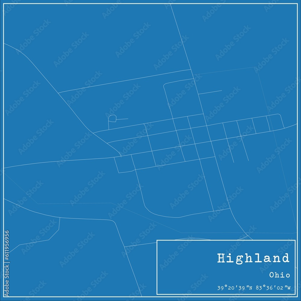 Blueprint US city map of Highland, Ohio. Blueprint US city map of Highland, Ohio.