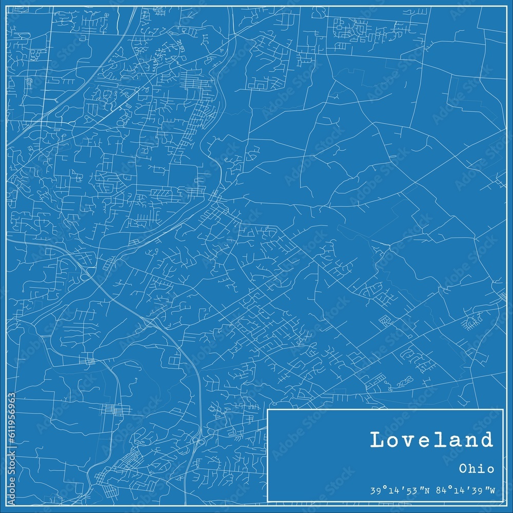 Blueprint US city map of Loveland, Ohio.