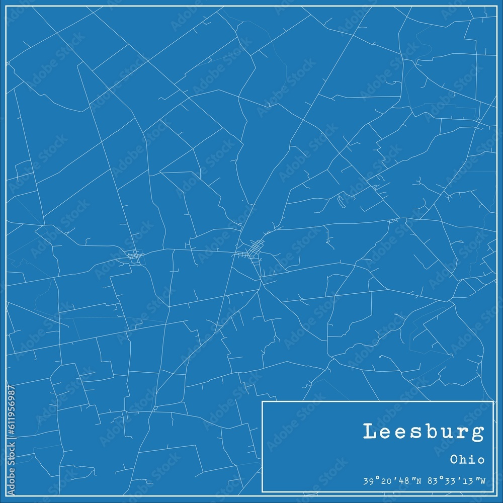 Blueprint US city map of Leesburg, Ohio.