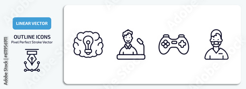 artificial intellegence outline icons set. artificial intellegence thin line icons pack included future brain, speech, gaming, nurse vector.