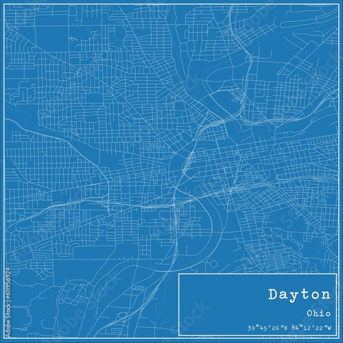 Blueprint US city map of Dayton, Ohio. photo
