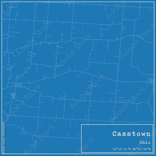 Blueprint US city map of Casstown, Ohio.