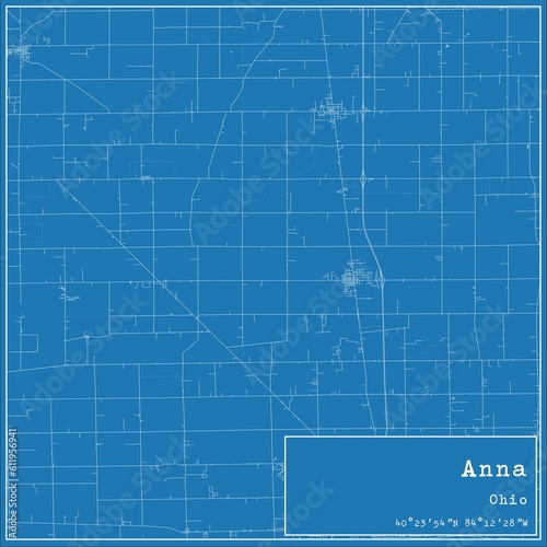 Blueprint US city map of Anna, Ohio.