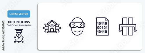 artificial intellegence outline icons set. artificial intellegence thin line icons pack included smart home, oculus rift, binary, motorway vector.