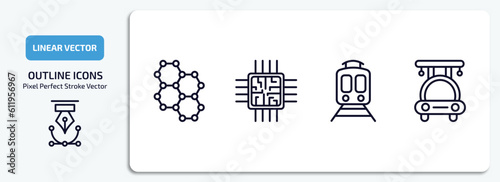 artificial intellegence outline icons set. artificial intellegence thin line icons pack included graphene, chip, train, high speed tube vector.