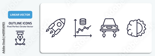 artificial intellegence outline icons set. artificial intellegence thin line icons pack included rocket, prediction, hover transport, deformity vector.