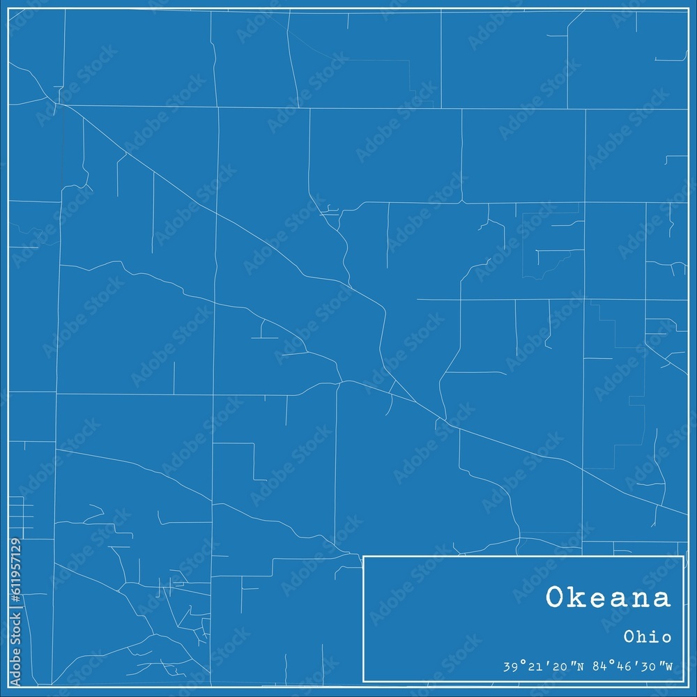Blueprint US city map of Okeana, Ohio.