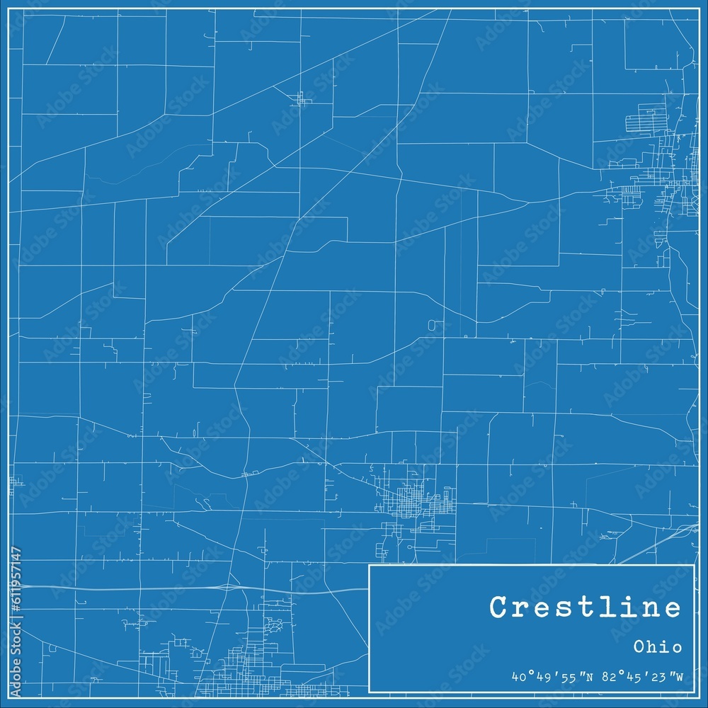 Fototapeta premium Blueprint US city map of Crestline, Ohio.