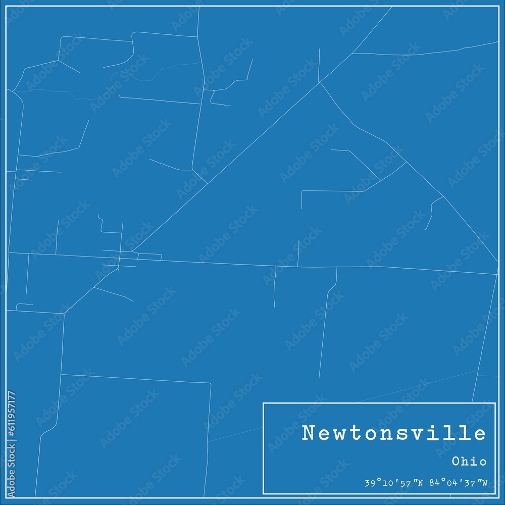 Blueprint US city map of Newtonsville, Ohio.