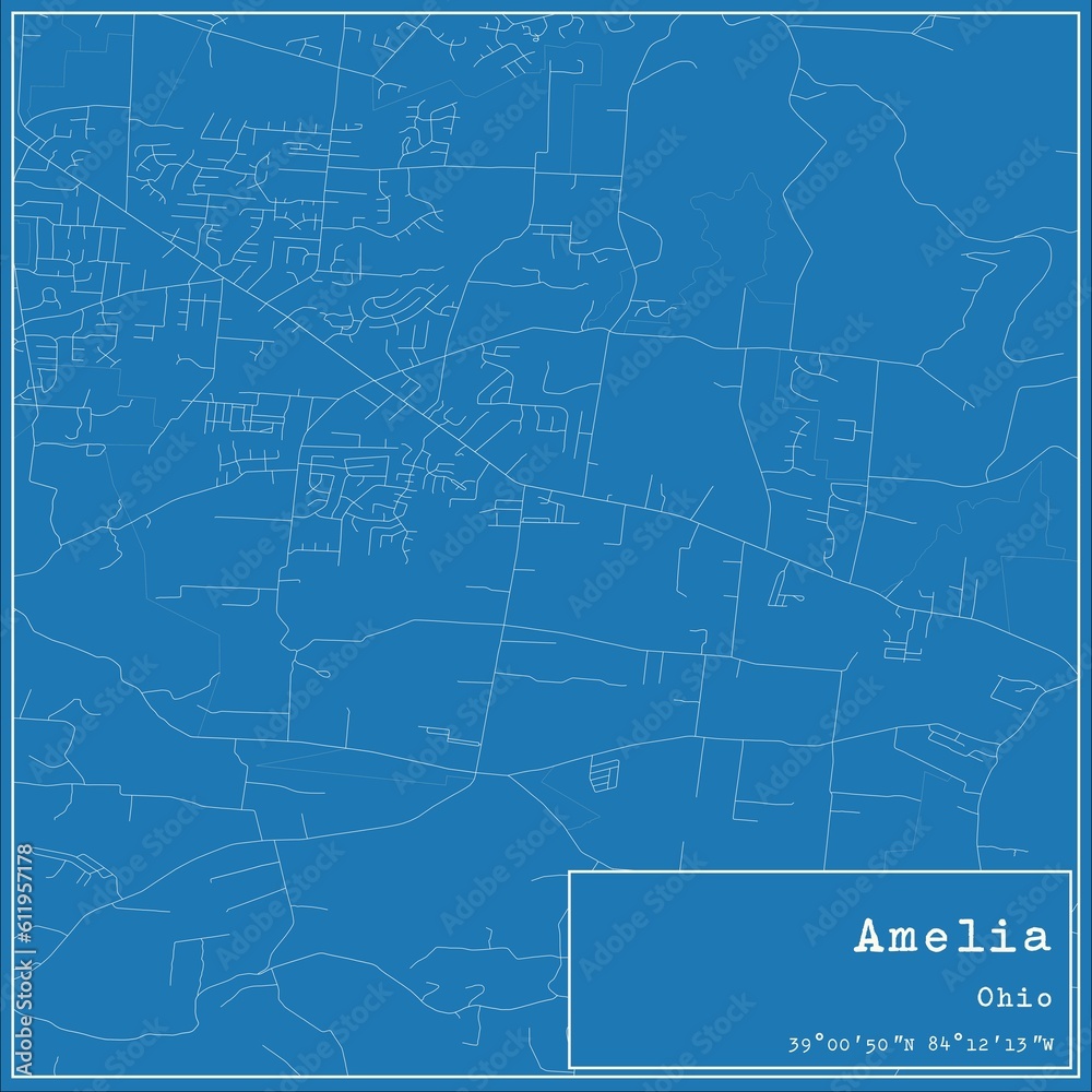 Blueprint US city map of Amelia, Ohio.