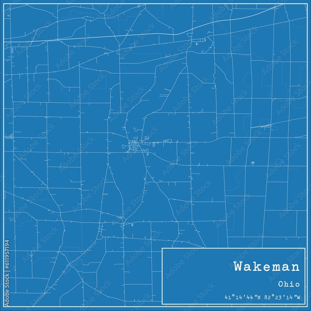 Fototapeta premium Blueprint US city map of Wakeman, Ohio.