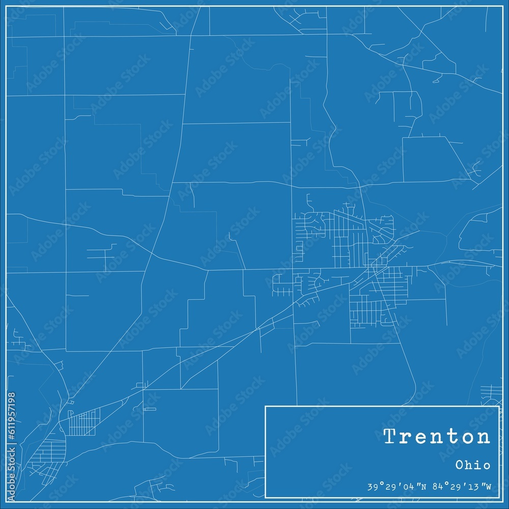 Blueprint US city map of Trenton, Ohio.