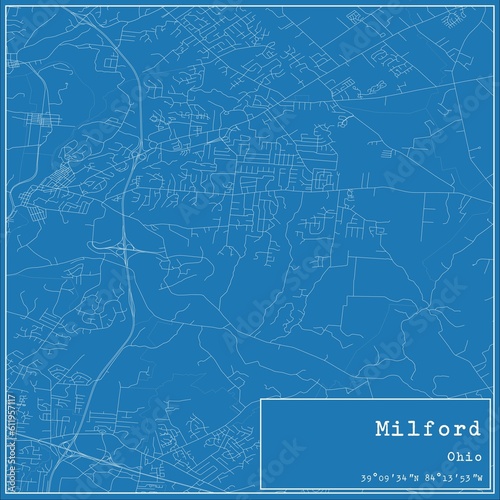 Blueprint US city map of Milford, Ohio.