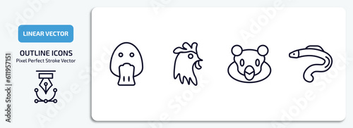 animals outline icons set. animals thin line icons pack included platypus, cock, snigir, moray vector.