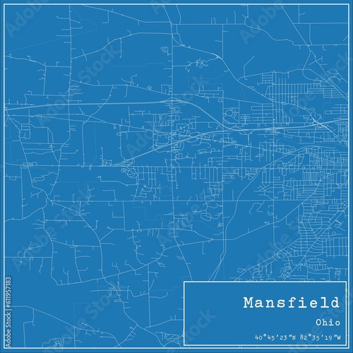 Blueprint US city map of Mansfield  Ohio.