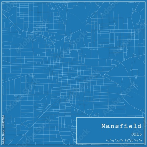 Blueprint US city map of Mansfield, Ohio.