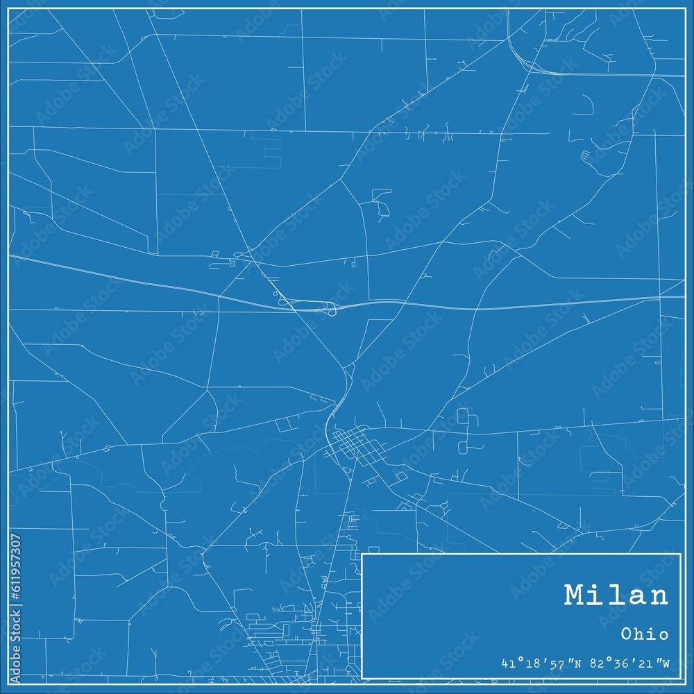 Fototapeta premium Blueprint US city map of Milan, Ohio.