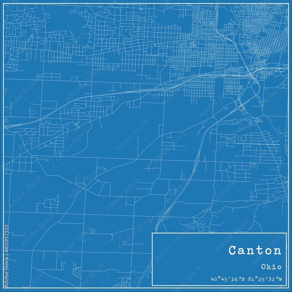 Blueprint US city map of Canton, Ohio.