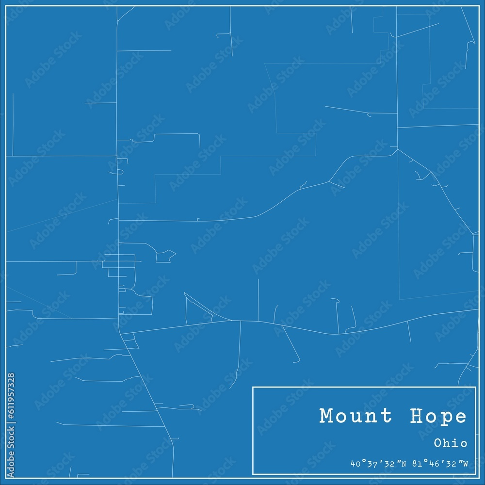 Blueprint US city map of Mount Hope, Ohio.