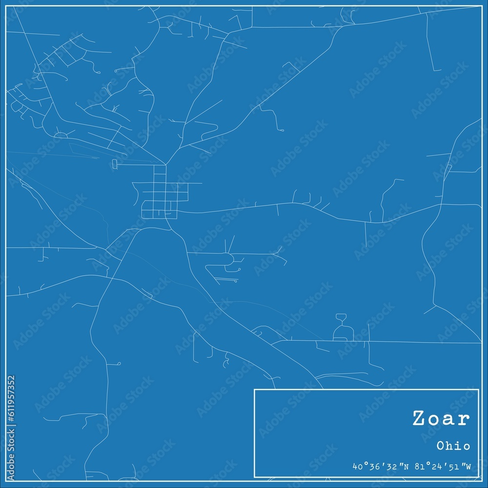 Blueprint US city map of Zoar, Ohio.