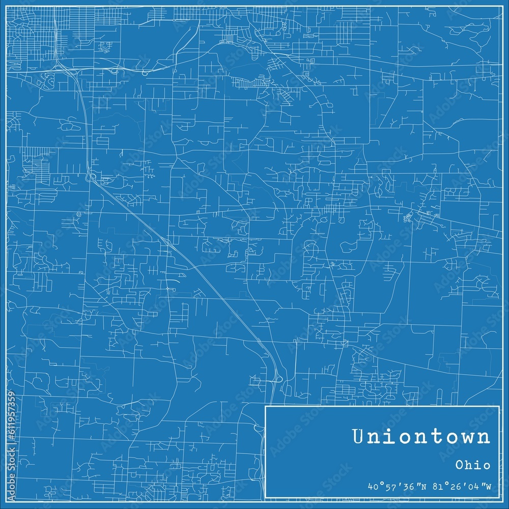 Blueprint US city map of Uniontown, Ohio.