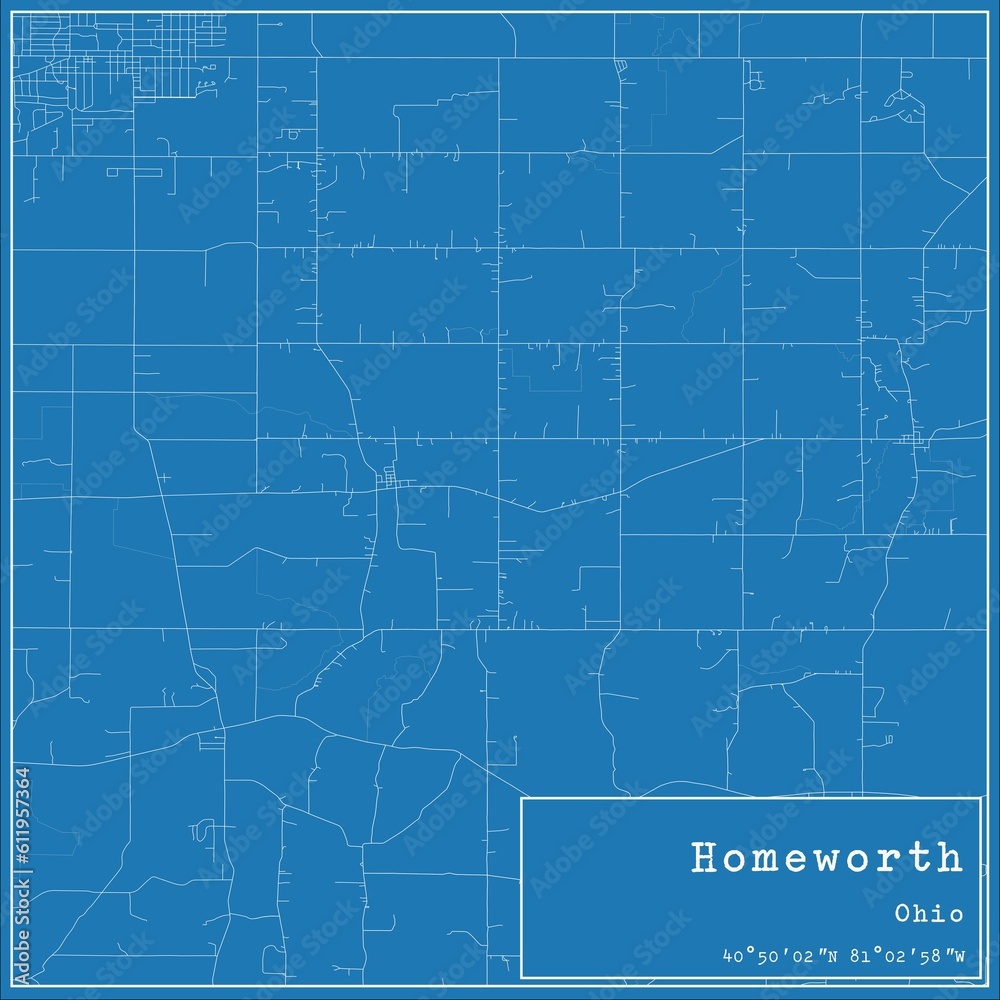 Blueprint US city map of Homeworth, Ohio.