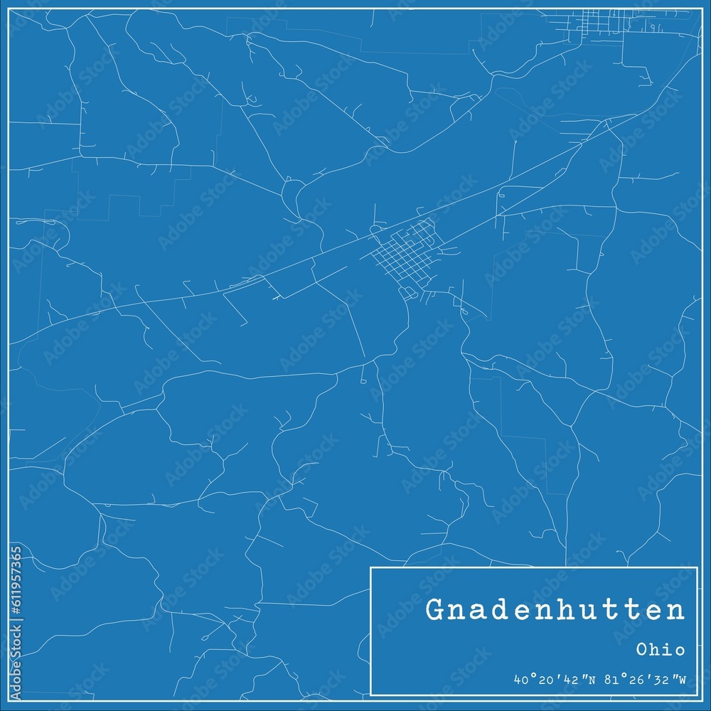 Obraz premium Blueprint US city map of Gnadenhutten, Ohio.